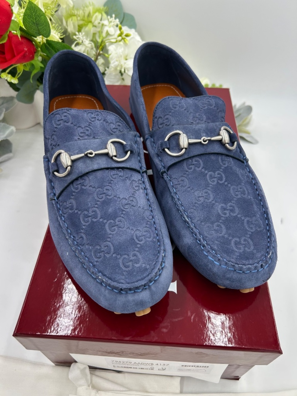Men’s Gucci blue suede GG embossed loafer. Size 11.(fits 11.5) Made in Italy - Picture 2 of 11
